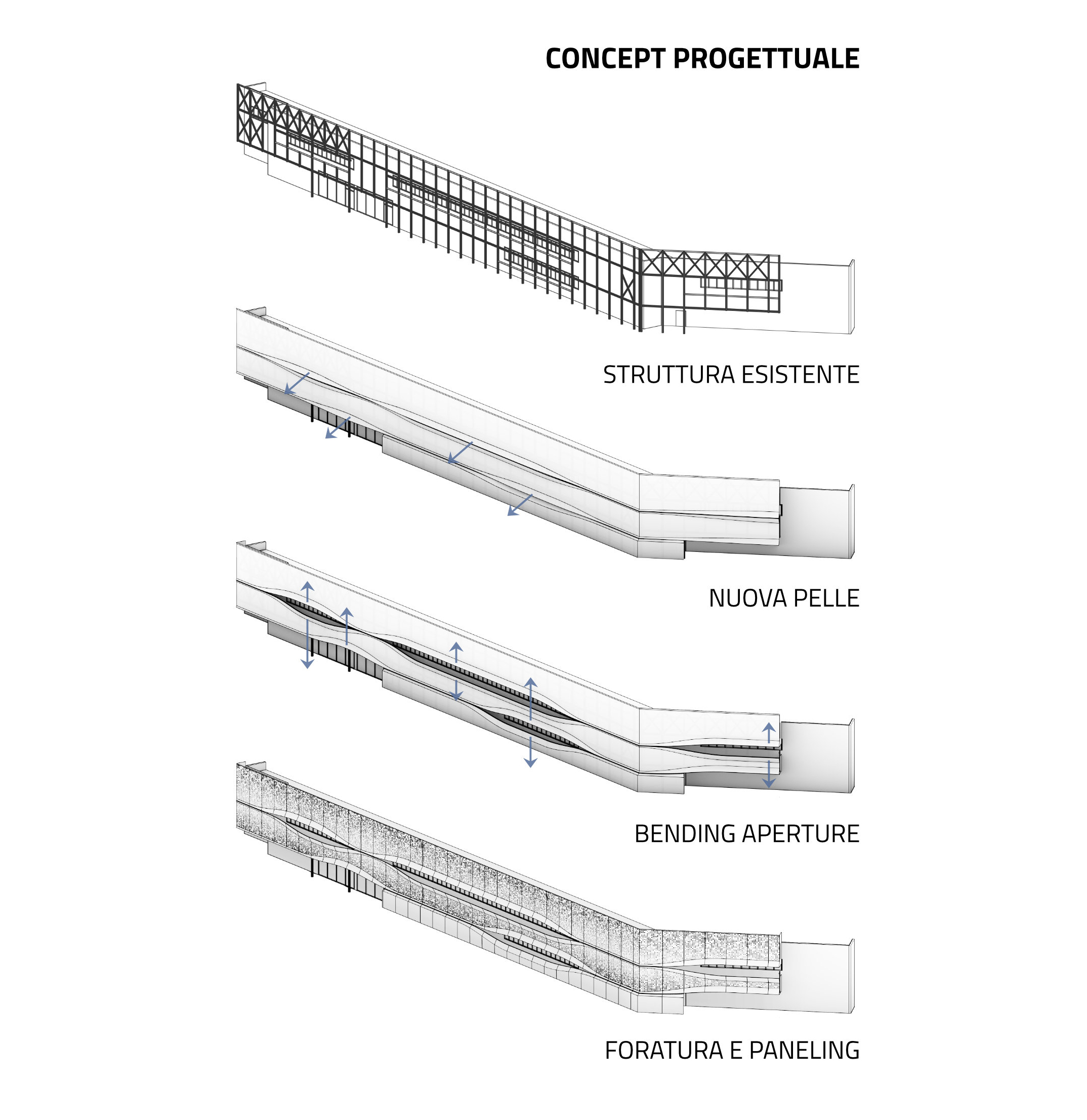 Braccialini competition drawing: details of the parametric facade
